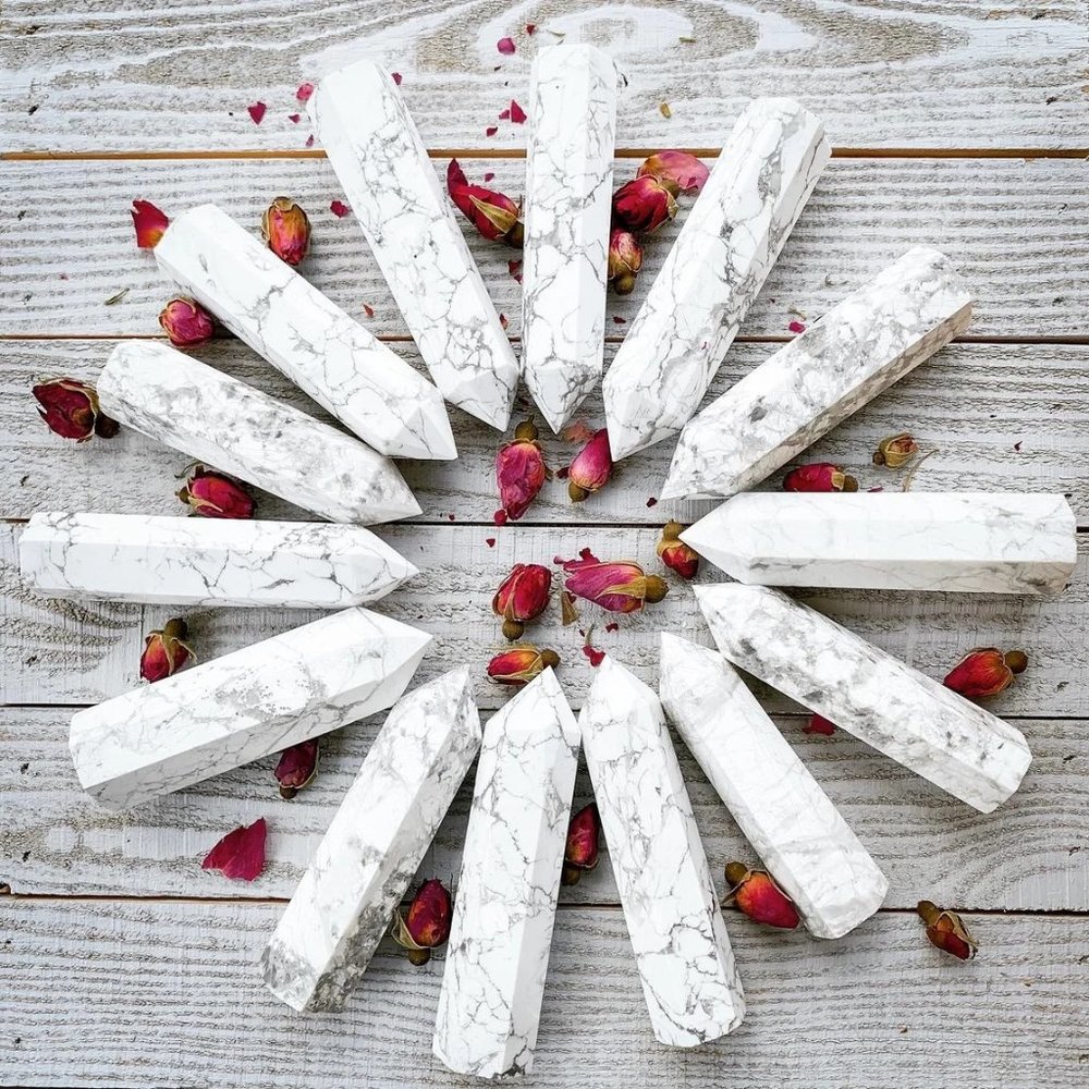 3'' Howlite Stone Point Obelisk Natural Crystal Wand Tower Decoration